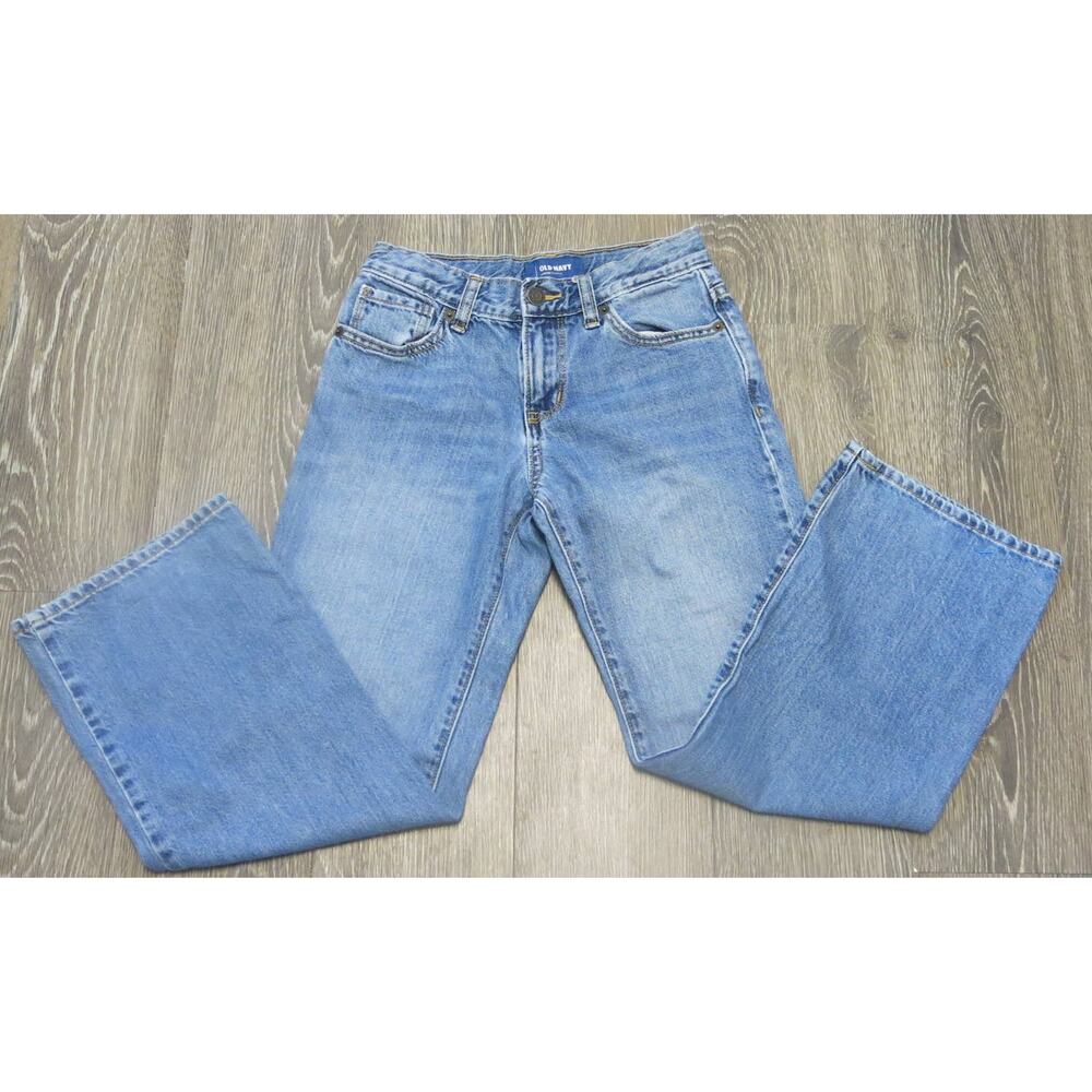 OLD NAVY Loose Jeans Adjustable Waist Boys 8 Regular Cotton Pockets Blue School